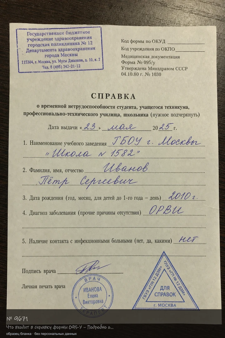 Образец бланка: Что входит в справку формы 095-У – Подробно о содержании медицинского документа