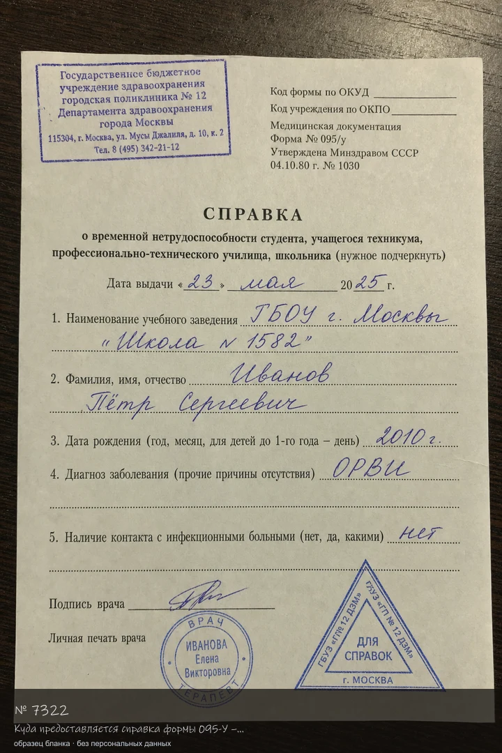 Образец бланка: Куда предоставляется справка формы 095-У – Руководство по использованию